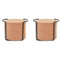 20X Round Cork Coasters for Drinks,with Metal Holder Storage Caddy,Reusable Saucers for Cold Drinks Wine Glasses Cup