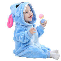 0-2Y Baby Anime Stitch Cosplay Romper Hooded Suit Newborn Flannel Soft Pajamas