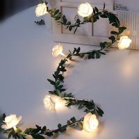 ☇∈ Christmas Rose Flower Vine LED String Lights Battery Powered Fairy Lights Artificial Garland For Room Valentines Day Decoration