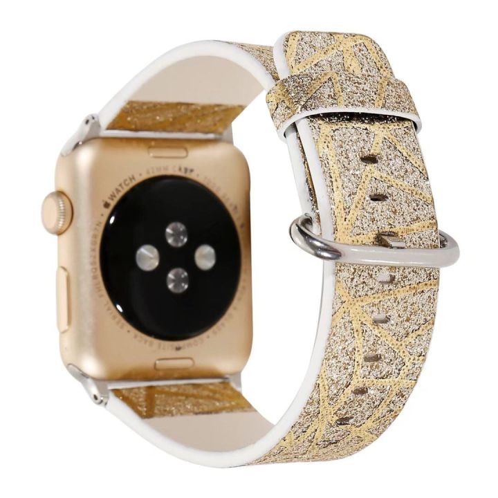 สายนาฬิกาหนังระยิบระยับสำหรับ-apple-watch-series-5-4-3-2-1-band-glitter-powder-striped-strap-bracelet-for-iwatch-38-40mm-42-44mm