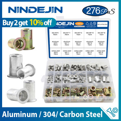 NINDEJIN อลูมิเนียม Rivet Nut Kit M3 M4 M5 M6 M8 M10 M12 Blind Rivnut ชุดสแตนเลสเหล็กคาร์บอนเกลียวชุดอ่อนนุช-Shop5798325