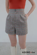 Quần short gấu lơ vê karo nâu ô to 2LSO1022 ADOREDRESS