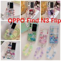 สำหรับ N3 OPPO Find เคสป้องกันหน้าจอตกพับได้แบบเคสโทรศัพท์เป็นคู่วาดกราฟฟิตีสีดำดอกทิวลิปกับบานพับชุดสามชิ้นเคสแข็ง PC พร้อมจี้สร้อยข้อมือ