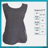 USED Xact - Blue Leaves Graphic Top | เสื้อแขนกุดสีน้ำเงิน สีเขียว เสื้อผ่าหลัง เสื้อหน้าสั้นหลังยาว ลายดอก ลายใบไม้ ลายกราฟิก สายฝอ แท้ มือสอง