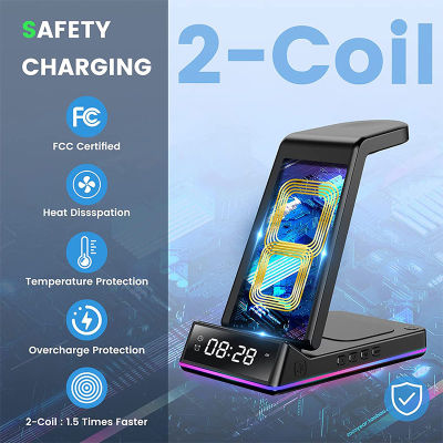30W 5 In 1 Wireless Charger Stand สำหรับ 14 13 12 Samsung S21 S20 Galaxy 8 7 Fast Charging Dock Station