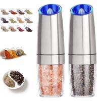 Gravity Electric Salt Shaker-เครื่องบดพริกไทยอัตโนมัติ-เครื่องบดพริกไทยหรือเกลือ,ใช้แบตเตอรี่ด้วยความหยาบที่ปรับได้,สแตนเลสสตีลพรีเมี่ยมพร้อมไฟ LED สีฟ้า,ใช้งานด้วยมือเดียว