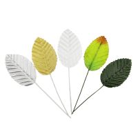 200Pcs Artificial Leaves Green Gold Sliver Fake Leaves with Iron Pole Rose Leaf Foliage for DIY Handmade Garland Wedding Decor