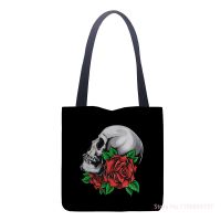 Women Shoulder Skull Dead Handbag Rose Gothic Ladies Casual Tote Bag Large Capacity Reusable Shopping Bag Simple Student Bag