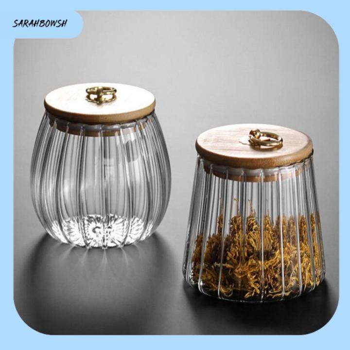 SARAHBOWSH Tea Grains Kitchen Glass Airtight Canister Wood Lid