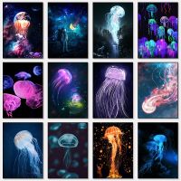Luyameishop Jellyfish Seascape Canvas Art - Underwater Marine Life Wall Decor For Home &amp; Room