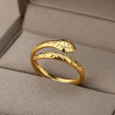 Snake Rings For Women Open Adjustable Stainless Steel Gold Color Finger Ring Vintage Gothic Men Aesthetic Jewelry anillos mujer