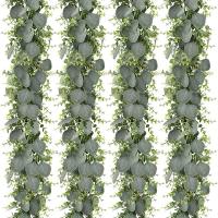 4Pcs Eucalyptus Garland Artificial Silver Dollar Eucalyptus Leaves Vines, Faux Silk Greenery Garland Plants(5.9FT)