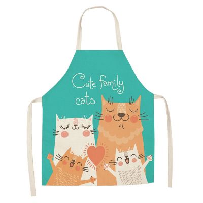1 Pcs Kitchen Apron Cute Cartoon Cat Printed Sleeveless Cotton Linen Aprons for Men Women Home Cleaning Tools 66x47cm 47x38cm