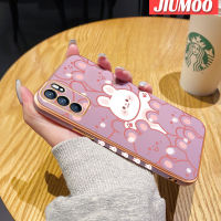 JIUMOO เคสสำหรับ OPPO Reno 6 5G Reno 6Z 5G Reno 6 Pro 5G ใหม่เคสกระต่ายมีความสุขลายการ์ตูนขอบสี่เหลี่ยมใหม่กรอบพื้นผิวชุบผิวเคสซิลิกาเจลนิ่มกันกระแทกเคสมือถือฝาครอบป้องกันเลนส์กล้องถ่ายรูปรวมทุกอย่าง