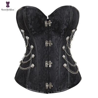 Women Steampunk y Floral Overbust Corset Pirate Clothes Spiral Steel Boned Waist Trainer Body Shaper Corset Bustier Lingerie