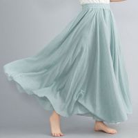 HOLIDAYLIFE 14 Colors Linen Maxi Skirt Pleated Vintage Boho Maxi Long Casual Cotton Beach Skirt Empire A-Line Linen Skirt Ladies Clothing Plus Size 1CD023