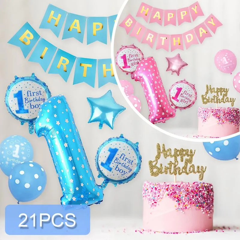 21pcs Blue Balloons 1st Birthday Party Decorations, 1 Year Old