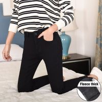 Warm Winter Plus Size Slim Jeans Women Advanced Stretch Cotton Denim Pants Thick Fleece Student Trousers Blue Black Gray