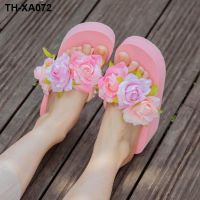 Seaside vacation handmade flower pearl beach sandals slippers female summer wedge flip-flops non-slip thick-soled sandals