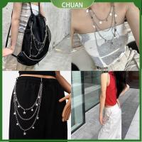 CHUAN ผีเสื้อรูปผีเสื้อ จี้ดาวห้าแฉก พร้อมพู่ห้อย ฮิปฮอป โซ่เอวดาว ของใหม่ ตกแต่งกระเป๋า โซ่กางเกงสองชั้น สำหรับผู้หญิง