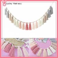 LUCKY HAIRACC 1 Pcs ผ้าขนสัตว์ขนแกะ พวงมาลัยพู่ห้อย พร้อมพู่ห้อย สีชมพูสีเทา โบโฮปาร์ตี้ตกแต่ง ง่ายต่อการใช้ ไม้สำหรับไม้ พวงมาลัยลูกปัดลูกปัด ห้องนอนสำหรับเด็ก