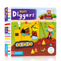 English original picture book busy diggers busy excavator busy series cardboard mechanism operation book childrens Enlightenment early education puzzle push-pull sliding mechanism book play while learning 0-1-3-6-year-old toy book