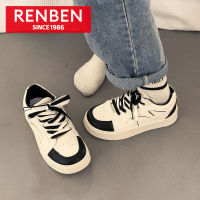 RENBEN รองเท้าหัวใหญ่สีดำ,รองเท้าแพลตฟอร์มรองเท้าสีขาวรองเท้าผู้หญิงผู้หญิงอินเทรนด์เข้าได้หลายโอกาสรองเท้าแผ่นลำลอง