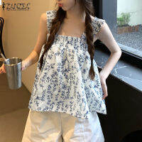 (จัดส่งฟรี)Fancystyle ZANZEA เสื้อแขนกุดแขนกุดลายดอกไม้ใส่สไตล์เกาหลีของผู้หญิงชายหาดวันหยุด #9