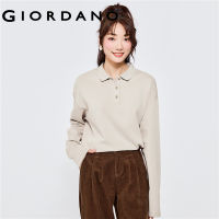 Hot ”Giordano ผู้หญิงเสื้อโปโลสีทึบ oversize แขนยาวเสื้อโปโล DROP ไหล่ Simple Basic Casual POLO เสื้อโปโล05312601