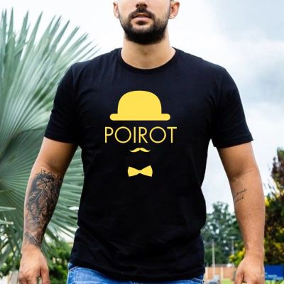 New Agatha Christie Hercule Poirot Mens Gold Printing T Shirt Vintage Harajuku Short Sleeves Tops Comfortable T-shirt