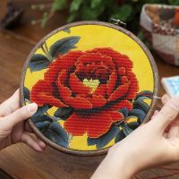 Vintage Embroidery Cross Stitch Kit Three-dimensional Fabric Pre-printed Needlework Flower Pattern With Hoop Diy Handmade Crafts