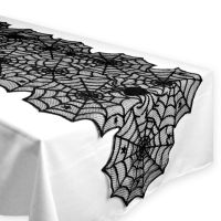 Gothic Halloween Table Runner 20×80 inch Lace Spider Web Black Table Runner for Party Decorations Supplies