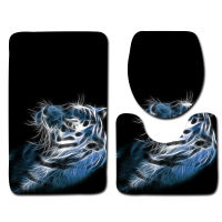 Zeegle 3 PcsSet Tiger Pattern Anti-silp Toilet Bath Mats Flannel Contour Toilet Rug Lid Toilet Cover Carpet Bathroom Products