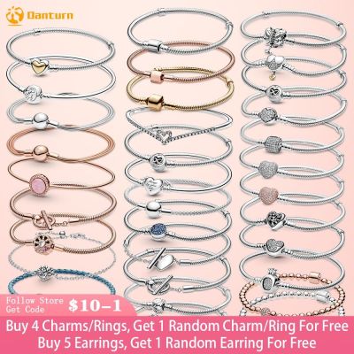 Danturn 925 Silver Heart Infinity Wishbone Heart Blue Disc Fan Clasp Heart T-Bar Multi Snake Chain Bracelets