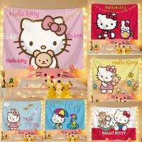 [559 MNXBZVMWS ร้อน] กวาน☬พรมผ้าผนังโปสเตอร์ผ้าพื้นหลังรูปการ์ตูนคาวาอิ Hello Kitty พรมผนังแขวนผนังสำหรับตกแต่งหอพักของขวัญสำหรับเด็กผู้หญิง