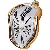Melting Clock, Block-Type Twisted Clock,Melted Clock for Decorative Home Office Shelf Desk Table Funny Creative Gift, Gold