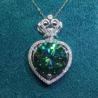 New 12 Carat Blue-green Moissan Diamond Pendant Oversized Carat Round 15mm Inlaid Blue-green Necklace Jewelry Accessories