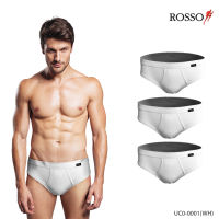 Rosso กางเกงในชาย รุ่น Brief เอวหุ้มยาง ไม่ระคายเคืองผิว Cotton100% USA (3ตัว/แพ็ก) UC0-0002 คละสีขาว