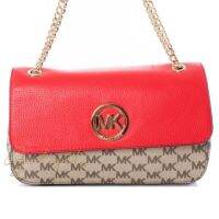 กระเป๋าสะพาย Michael Kors แท้ หนังแท้ หนังนิ่ม และ Coated canvas ลาย Logo สายโซ่ สะพายได้หลายแบบ รุ่นหรู MICHAEL KORS 38H7XFTL1V Fulton Shoulder Flap Sangria