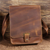 Genuine Leather Mens Messenger Bag Shoulder Bag For Men First Layer Cowhide Briefcase Vintage Flap Pocket Handbag Casual Tote