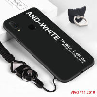 Jinsouweเคสมือถือเคสโทรศัพท์เคส VIVO Y11 2019 HPโทรศัพท์มือถือSoftcase (แหวนนิ้ว + เชือกเส้นเล็ก) ที่เรียบง่ายและสีขาวจดหมายโทรศัพท์มือถือปลอกY112019 กันกระแทกซิลิโคนอ่อนนุ่มTPUเคสมือถือเคสโทรศัพท์เคสปก