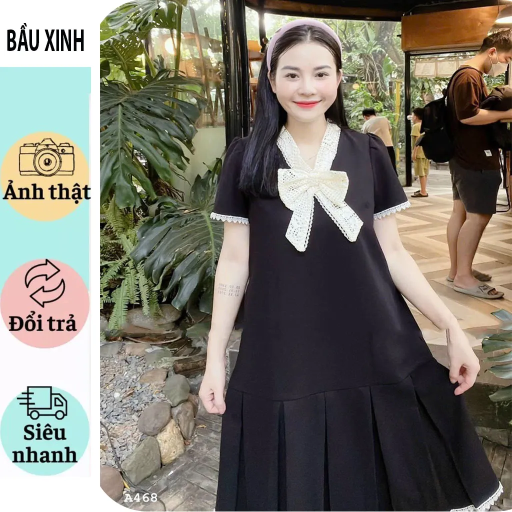 V426 BẦU XINH] VÁY ĐẦM BẦU BABAYDOLL CỔ NƠ TIỂU THƯ XINH XẮN-VÁY ...