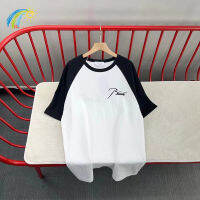 Casual Men Women Couple Lovers Classic Cursive Logo Embroidery Stripde Raglan T Shirts Top Quality Cotton Cylinde Tee ภายใน Tag