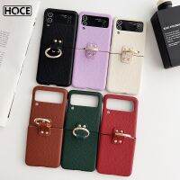 เคสโทรศัพท์มีลายลิ้นจี่หรูหราของ HOCE สำหรับ Samsung Galaxy Z Flip 3 Flip 4 Flip 5 Z ปกหนัง PU พร้อมตัวยึดหัวเข็มขัดแหวนใส่นิ้วสำหรับ ZFlip5 ZFlip4ฝาครอบ ZFlip3