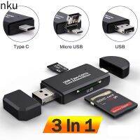 {Shirelle อิเล็กทรอนิกส์} Nku 3 In 1 USBC 2.0 Tf/mirco SD อ่านการ์ดความจำ Type-C/ ไมโคร USB OTG อะแดปเตอร์แฟลชไดร์ฟสำหรับอุปกรณ์อ่าน Mobole PC