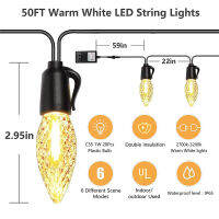 ไฟคริสต์มาสกลางแจ้ง50FT 20Pcs หลอดไฟ C35ไฟ LED String Weatherproof IP65เกรดเชิงพาณิชย์สวนหลังบ้าน Lights