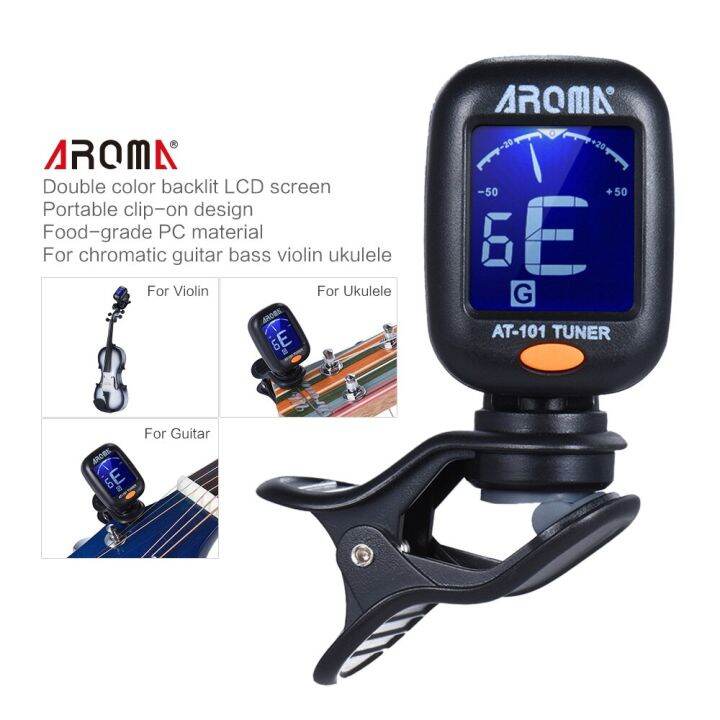 aroma-at-101-portable-mini-clip-on-digital-tuner-guitar-tunner-with-foldable-rotating-clip-high-sensitivity-guitar-accessories-guitar-bass-accessories