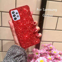 สำหรับ Samsung Galaxy A22 A32 A52 A72 A52s 5G J2 J5 J7 Prime J4 A6 Plus A7 J8 2018 J6 + Luxury Glitter Gold Leaf PC เคสโทรศัพท์ Sequins หยาบ Matte Non-Slip