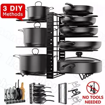 ORDORA Pots and Pans Organizer for Cabinet, 8 Tier Pot Rack with 3 DIY  Methods, Adjustable Pan Organizer Rack for Cabinet, Pot Organizer for  Kitchen