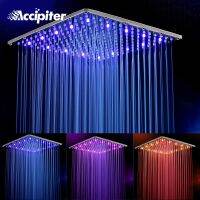 16 Inch 40cm x 40cm Water Powered  Rain Led Shower Head Without Shower Arm Bathroom 3 Colors Led Showerhead Chuveiro Led